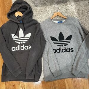 Bundle 2 Men’s Medium Adidas Logo Hoodie and Crewneck Pullover - grey color
